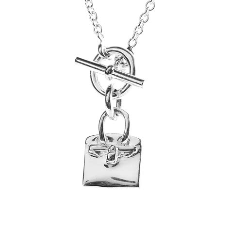 hermes birkin silver necklace|HERMES Sterling Silver Birkin Amulette Pendant Necklace .